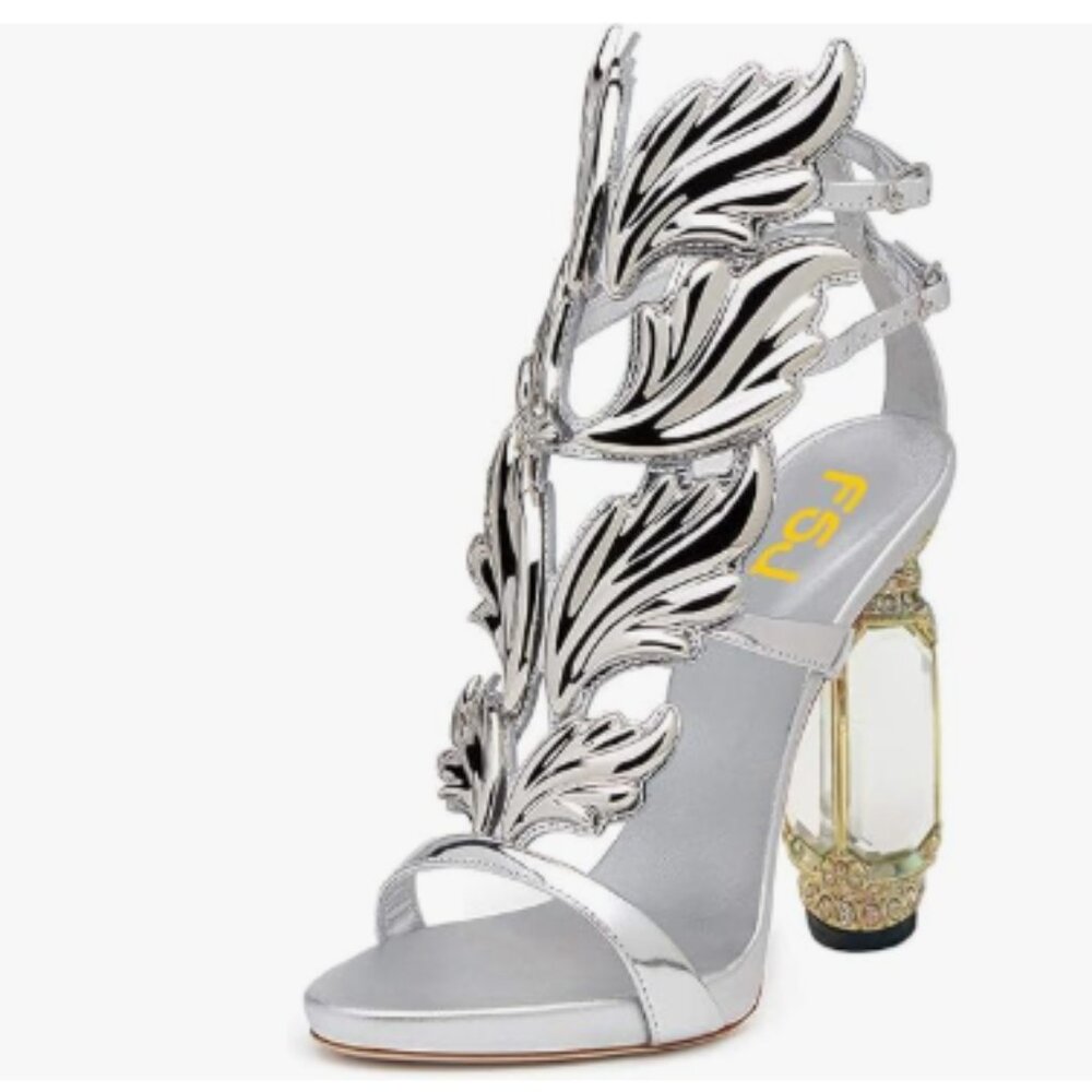 FSJ Silver Embellished High Heel Sandals